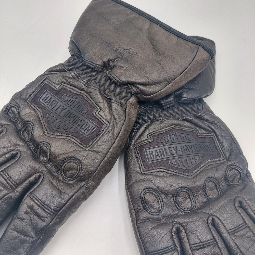 Harley-Davidson Mens S Leather Gauntlet Gloves Thermolite Padded Bikercore Brown